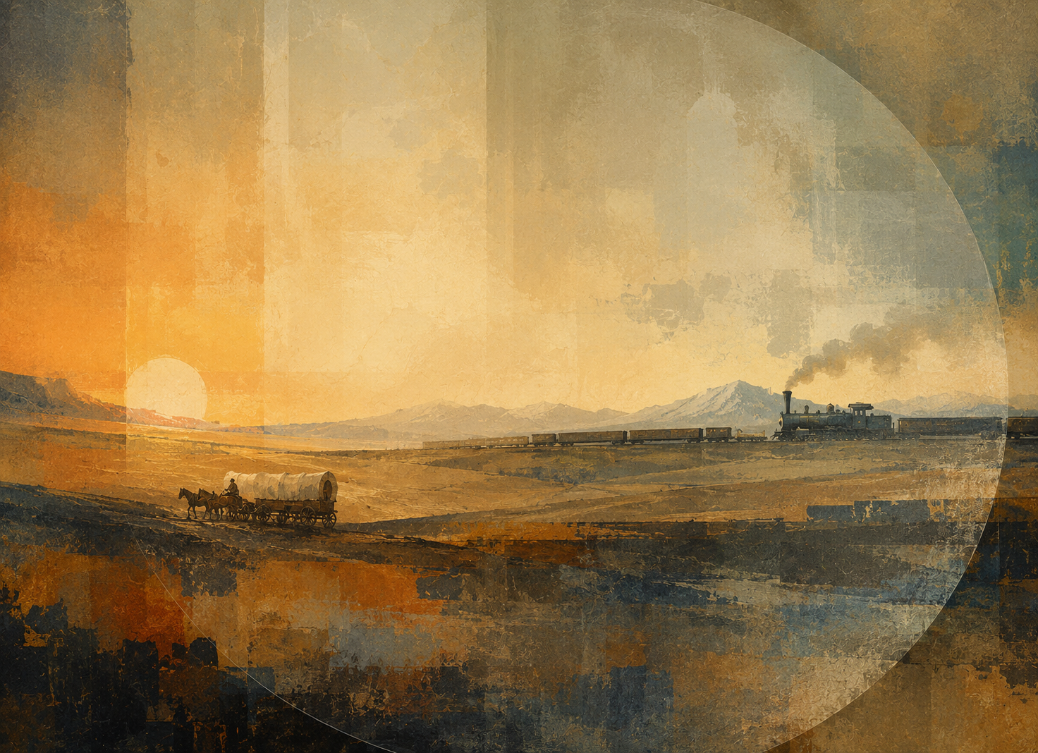 Painted western frontier rail corridor